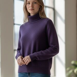 Benetton 100% Pure Wool Plum Mock Neck Sweater | Made in Croatia Sz Medium